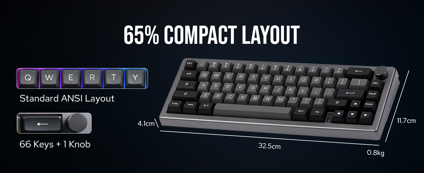 EK68 65% Wireless Gaming Keyboard, Hot Swappable