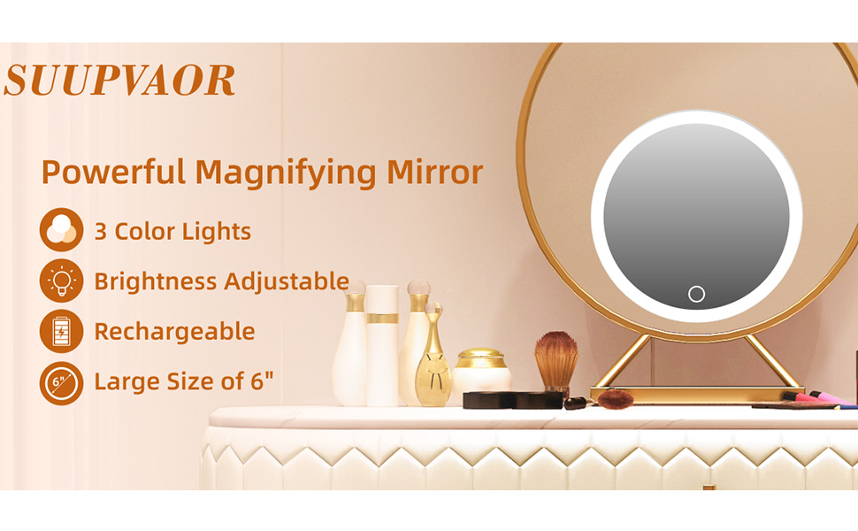 Magnifying Mirror with Light 20x, 3 Color Modes Dimming 6