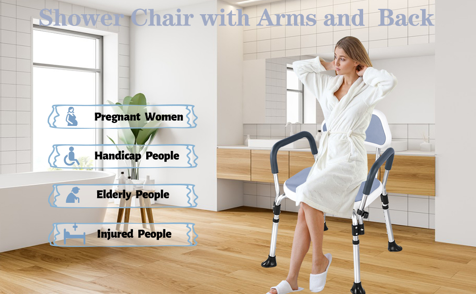 Shower Chair with Arms and Back, Foldable Shower Seat for