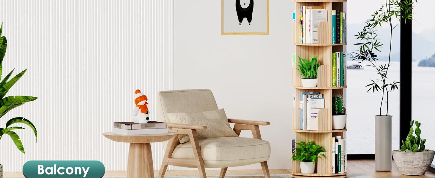 Moozerka Rotating Bookshelf, Wood Corner Bookshelf, 360
