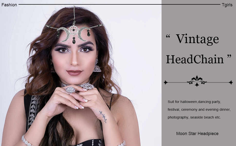 Tgirls Boho Pentagram Hair Chain Crescent Moon Head Chain