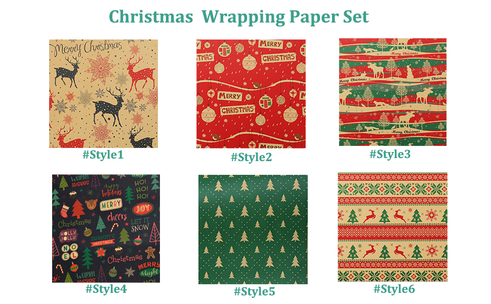 PintreeLand 12 Sheets Christmas Wrapping Paper Set(6 Large