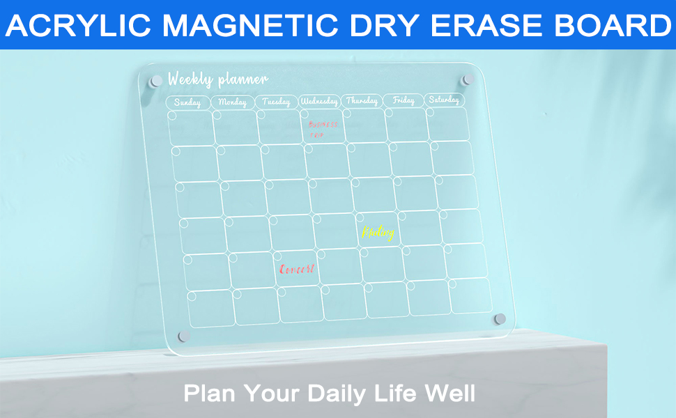 2 Acrylic Fridge Calendar 16’’ x 12’’ Wet Erase Calendar Monthly and Weekly Calendar