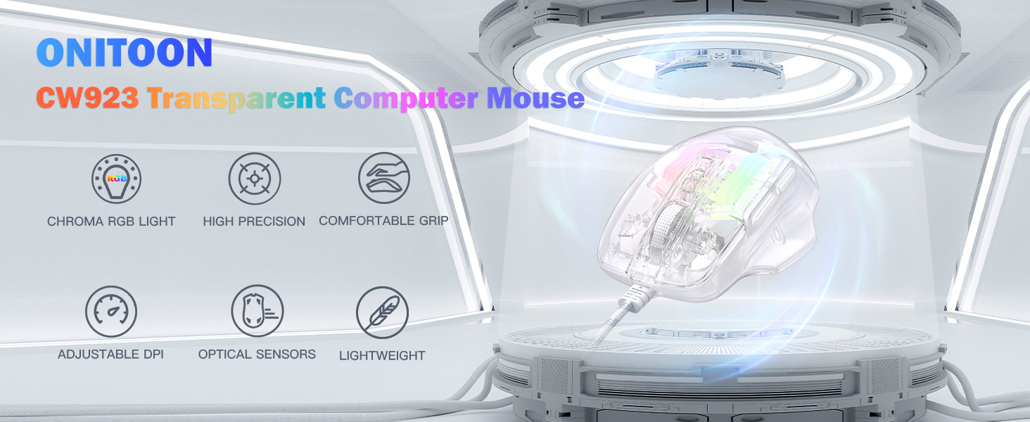 CW923 Transparent Gaming Mouse Wired RGB Mice