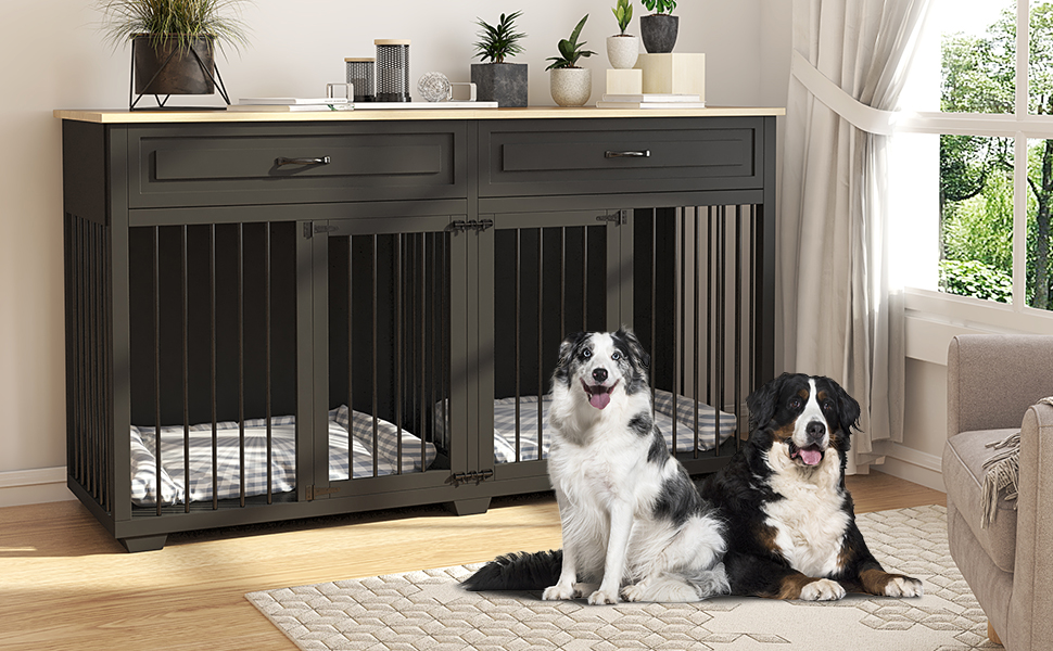 Large Furniture Style Dog Crate with Removable Irons, XXL