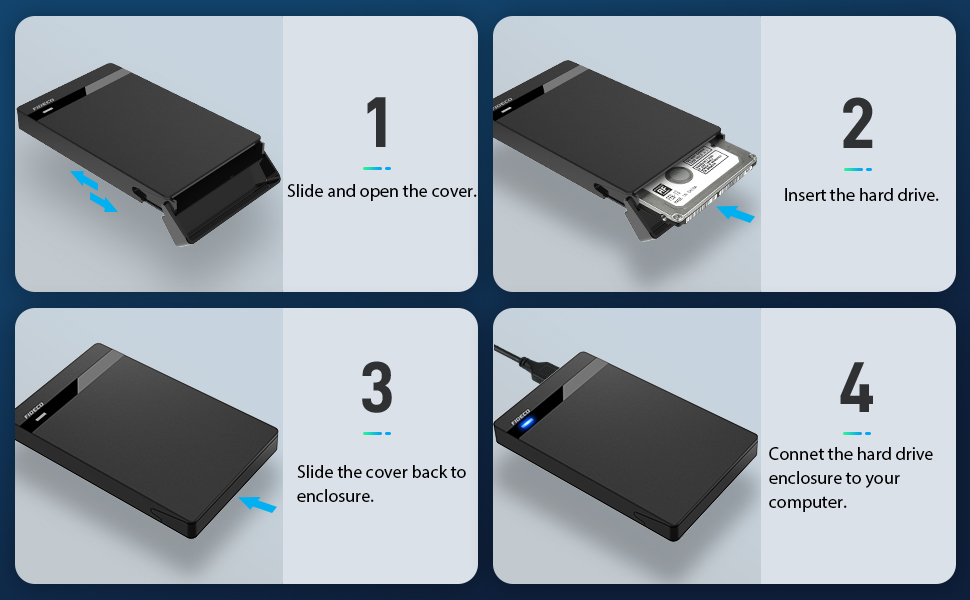 FIDECO 2.5" Hard Drive Enclosure USB 3.0 to SATA/SATA II External Hard