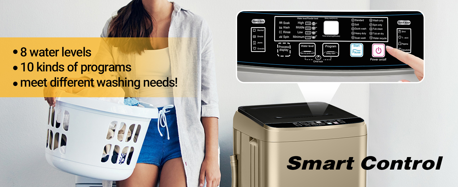 Full Automatic Washing Machine, Tymyp 17.7 lbs Capacity