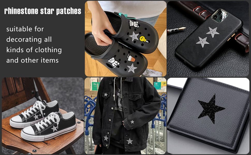 30 Pcs Star Patches 3 Sizes Appliques Rhinestone Adhesive