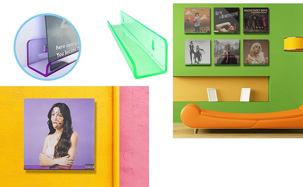 VIOOAL 12'' Vinyl Record Wall Mount, 8 Pack Vnyl Shelves