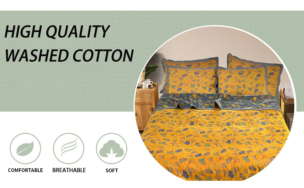 Amazon.com: 3 Piece Ginkgo Quilt Set with 2 Pillow Shams