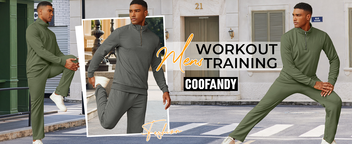 2 piece men sweatsuit 1/4 zip mens tracksuit 80s outfit for men casual formal outfits