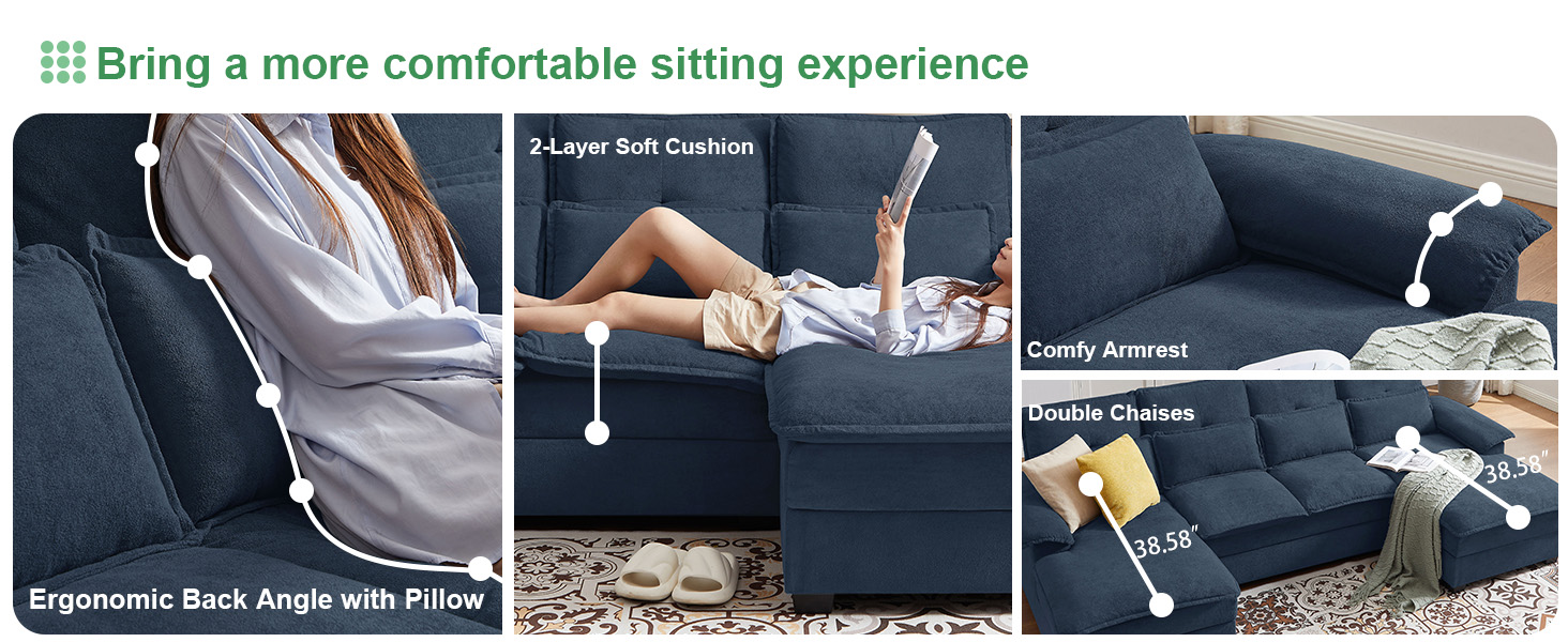 Tornama Convertible Sectional Sofa Couch, 109” Comfy