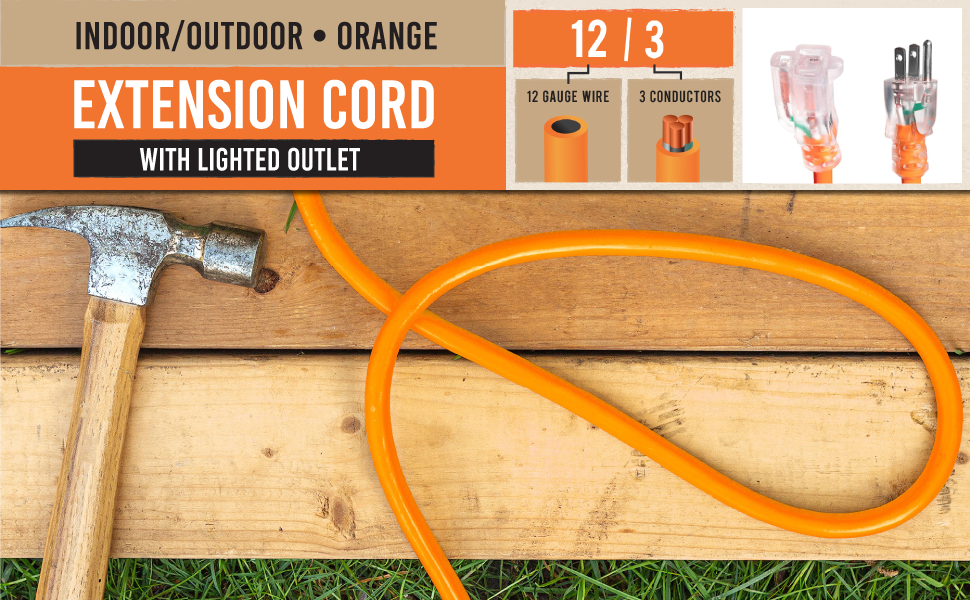 CABLECTRIC Heavy Duty Extension Cord 6 Ft, 12 Gauge