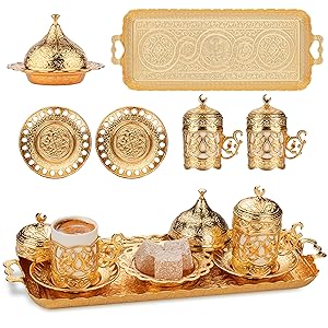 Gold-Toned Coffee Set, Ottoman Legacy, Ideal Gift, Care Instructions, Special Box Packaging