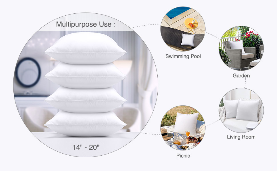 COOKEY Throw Pillow Insert (Pack of 4) 18 x 18 Pillow Inserts for Couch, Sofa, Bed Indoor