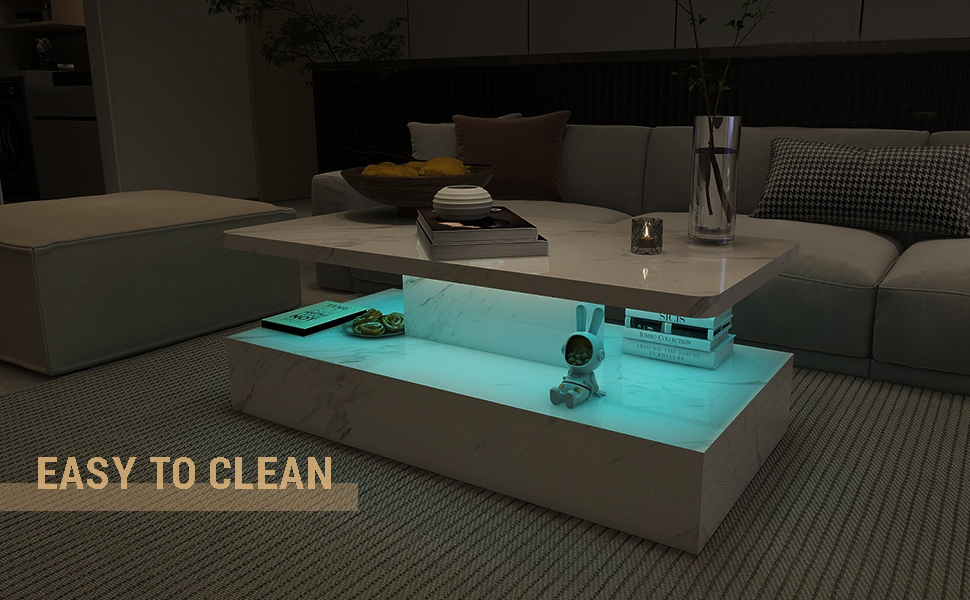 Marble LED Coffee Table, High Gloss Marble Surface Coffee