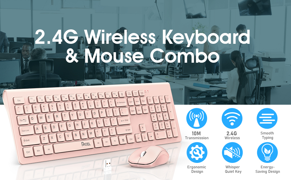 Wireless Keyboard and Mouse Combo, RATEL 2.4GHz Full Size