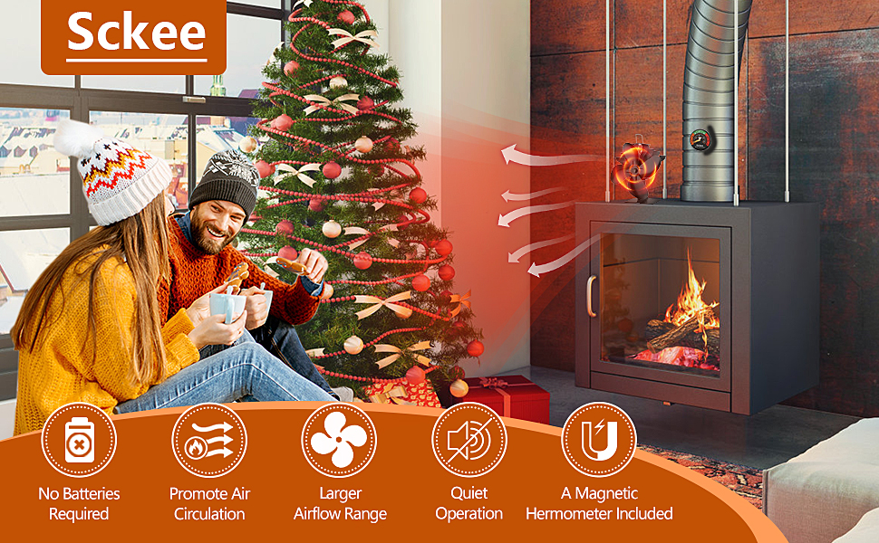 Stove Fan, Log Burner Fan with 4 Blades, Wood Burning Stove Fan Heat
