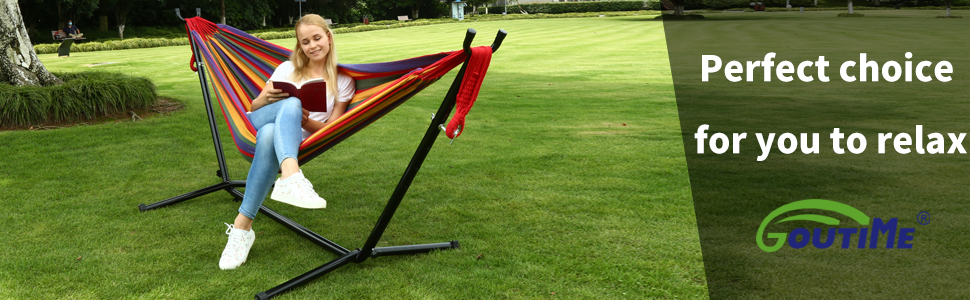 Goutime 9Ft Double Hammock with Detachable Stand Includes Portable Carrying Bag 450 lb Capacity