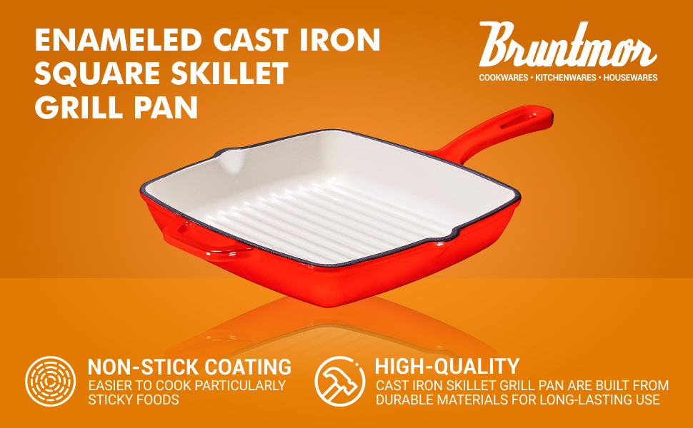 B08TVY39KM -bruntmor-enameled-cast-iron-square-skillet-grill-pan-header-banner