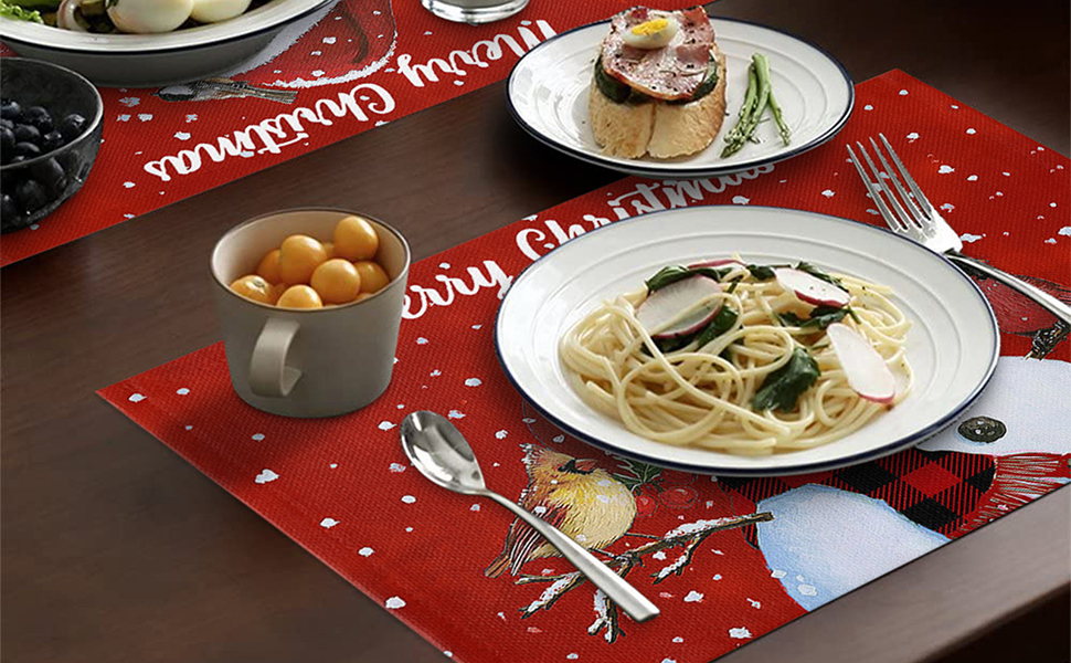 Christmas Placemats for Dining Table Set of 6, Let It Snow Merry