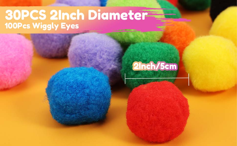 Caydo 30 Pieces Pom Poms with 100 Pieces Wiggly Eyes