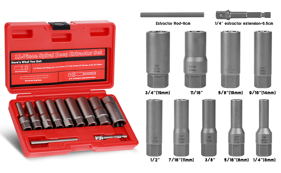 UYECOVE 11Pcs Spiral Deep Bolt Extractor Set, Stripped Bolt Remover