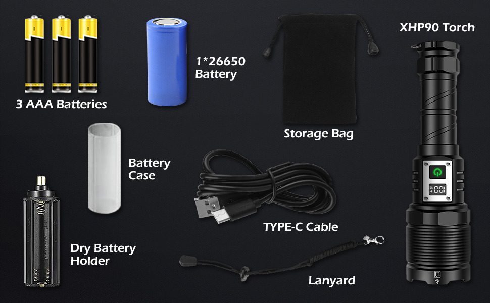 Maxesla Torches LED Super Bright Rechargeable 20000 lumens, XHP90 LED