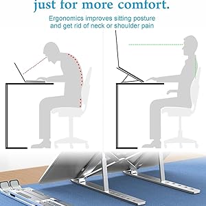 INEFABLE Portable Laptop Aluminium Stand with Adjustable Height, Ventilated, Foldable Stand, 7" Height, for 15.6" Laptop with Carry Pouch for Desk & Table Mount - Pack of 1 (Silver) 44 SPN-BPFSC