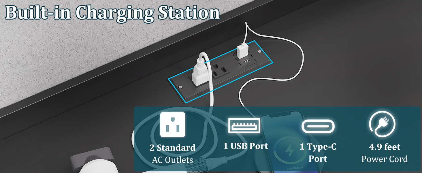 Alohappy Drawer Dresser with Charging Station and LED