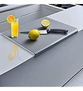 LANGBOHOS Gray Glass Cutting board for Kitchen with Lip，Glass Cutting board for Countertop Protec...