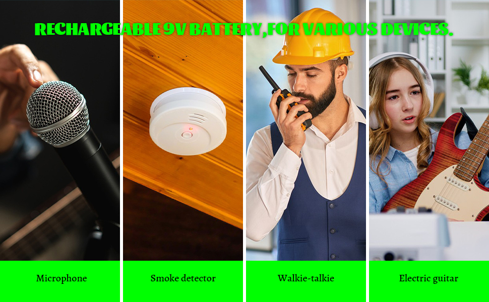 Rechargeable 9V Batteries Packs, 4 x 1300mAh 9 Volt Lithium