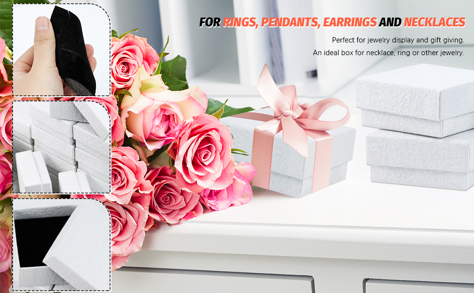 PRALB 18 Pack White Square Cardboard Earring Ring Boxes