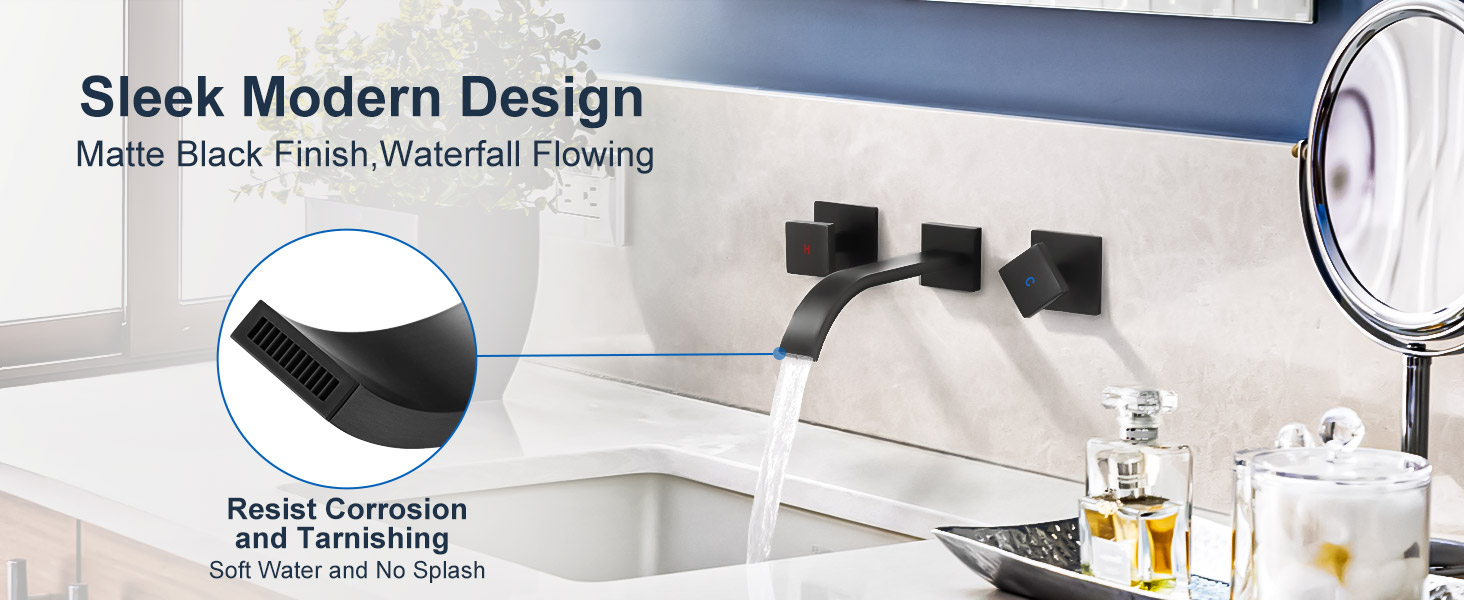 WallMounted Bathroom Sink Faucet ALEASHA Matte Black Waterfall