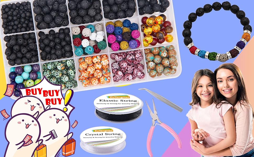 EuTengHao 702Pcs Lava Beads Stone Rock Beads Rainbow Striped Beads Kit