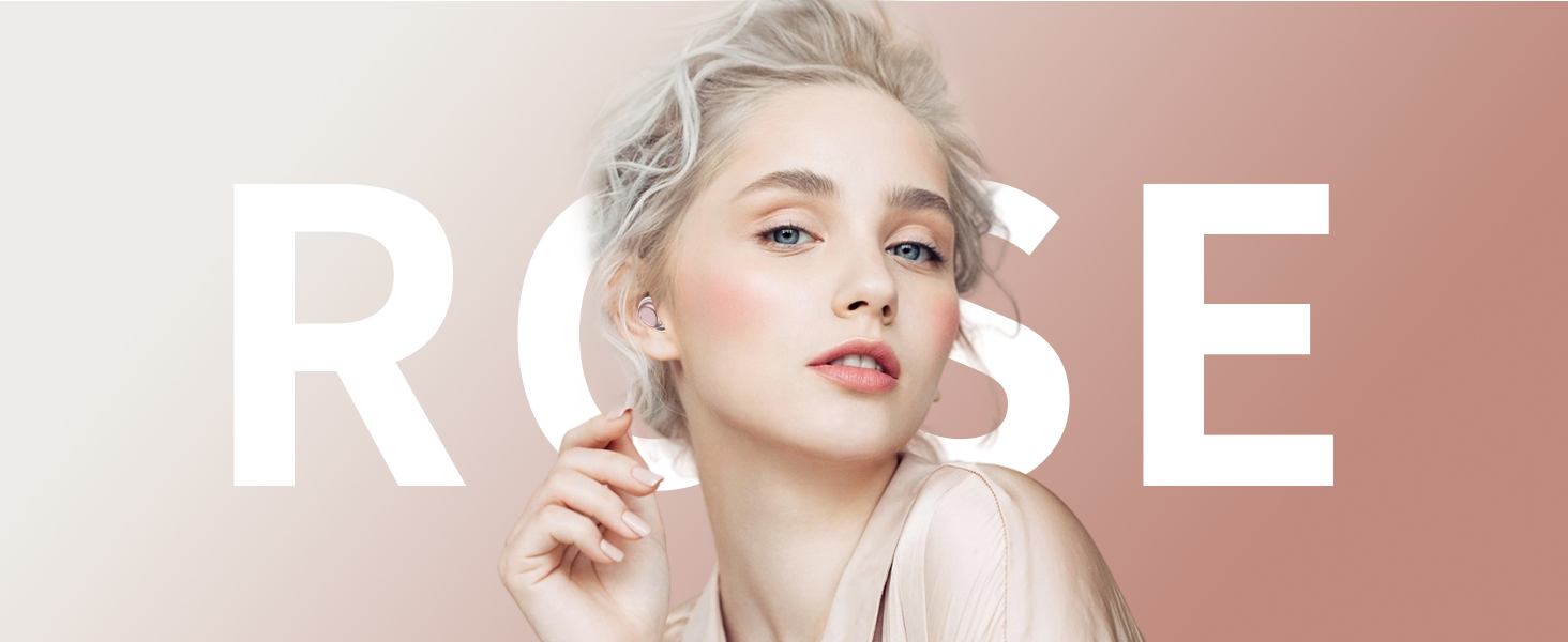 Text reads 'ROSE' in large white letters against a rose-colored background with soft lighting.