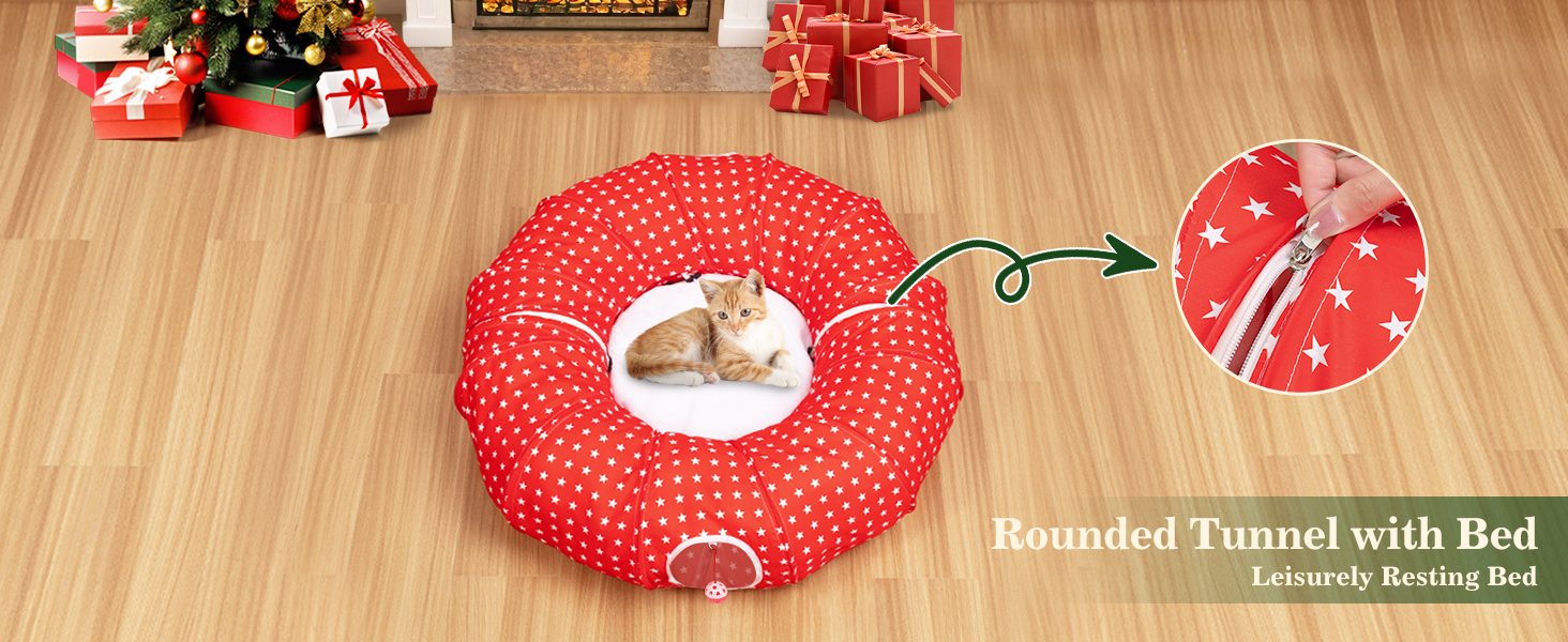 Christmas cat toy circle tunnel with fluffy toy ball
