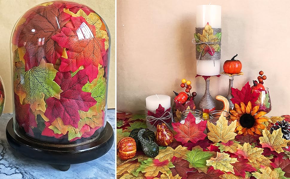 Supla 375 Pcs 2 Sizes 9 Colors Silk Artificial Autumn Maple Leaves Fake Fall Leaves