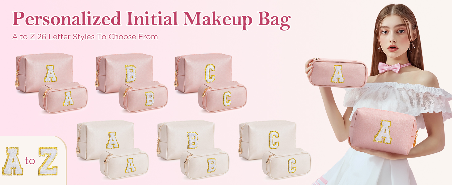 HBselect 2 Pack Cute Personalized Initial Preppy Makeup Bag