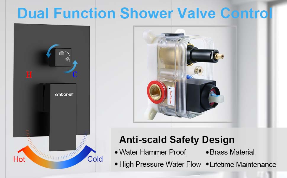 EMBATHER Black Shower System 12 Inches Ceiling Shower