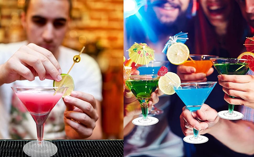 Amazon.com: 200pcs Cocktail Picks+54 Plastic Martini Glasses Disposable ...