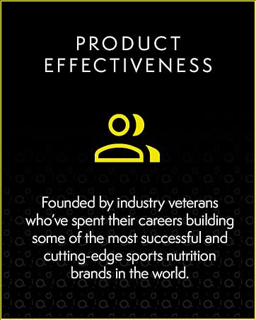 Text graphics in white and yellow on black background displaying 'PRODUCT' with an icon, describing industry expertise and sports nutrition brands.