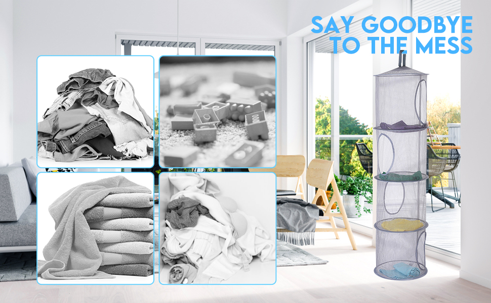 Offfay Hanging Mesh Storage Net, Hanging Toy Storage, 4 Compartment