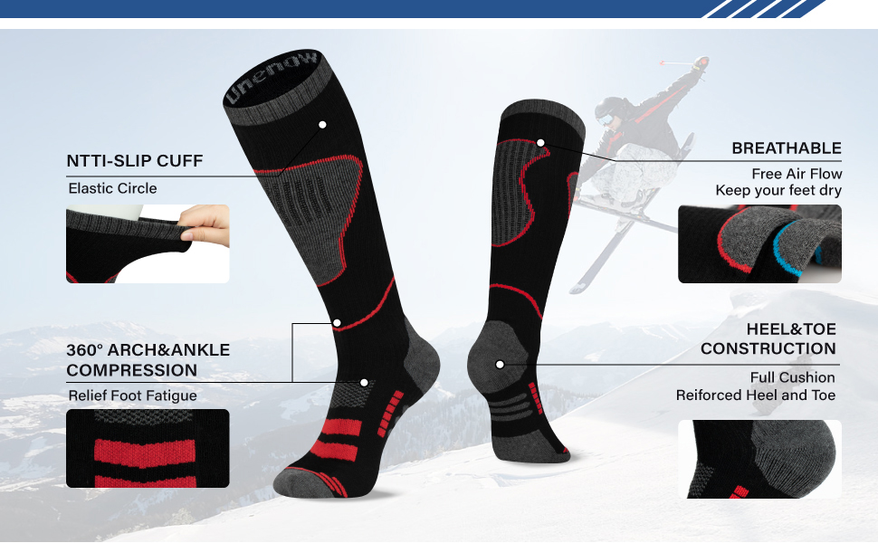 Merino Wool Ski Socks, Cold Weather Socks for Snowboarding, Snow