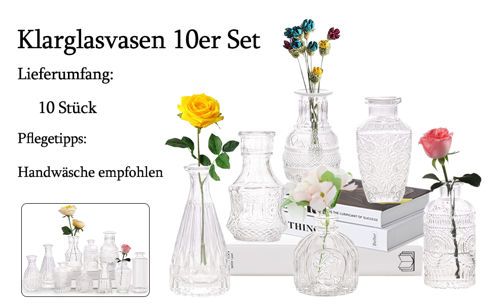 Amazon.de Mini Vasen Set, 10St Kleine Glasvase Vintage Deko Vasen Set