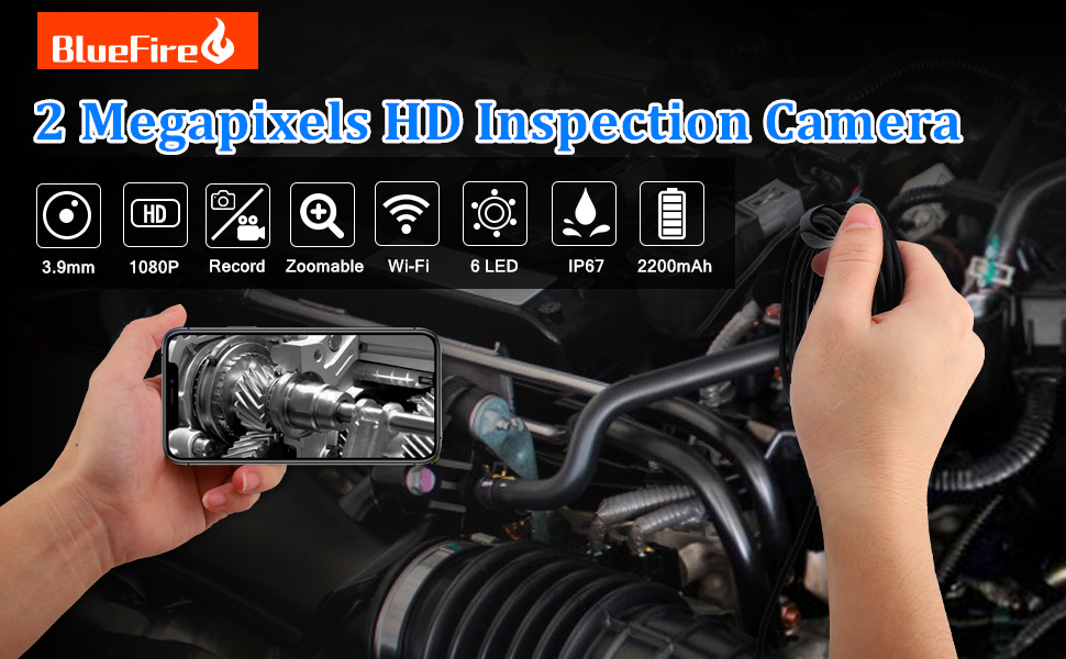 BlueFire Industrial Endoscope Camera, 3.9mm Super Slim Wireless