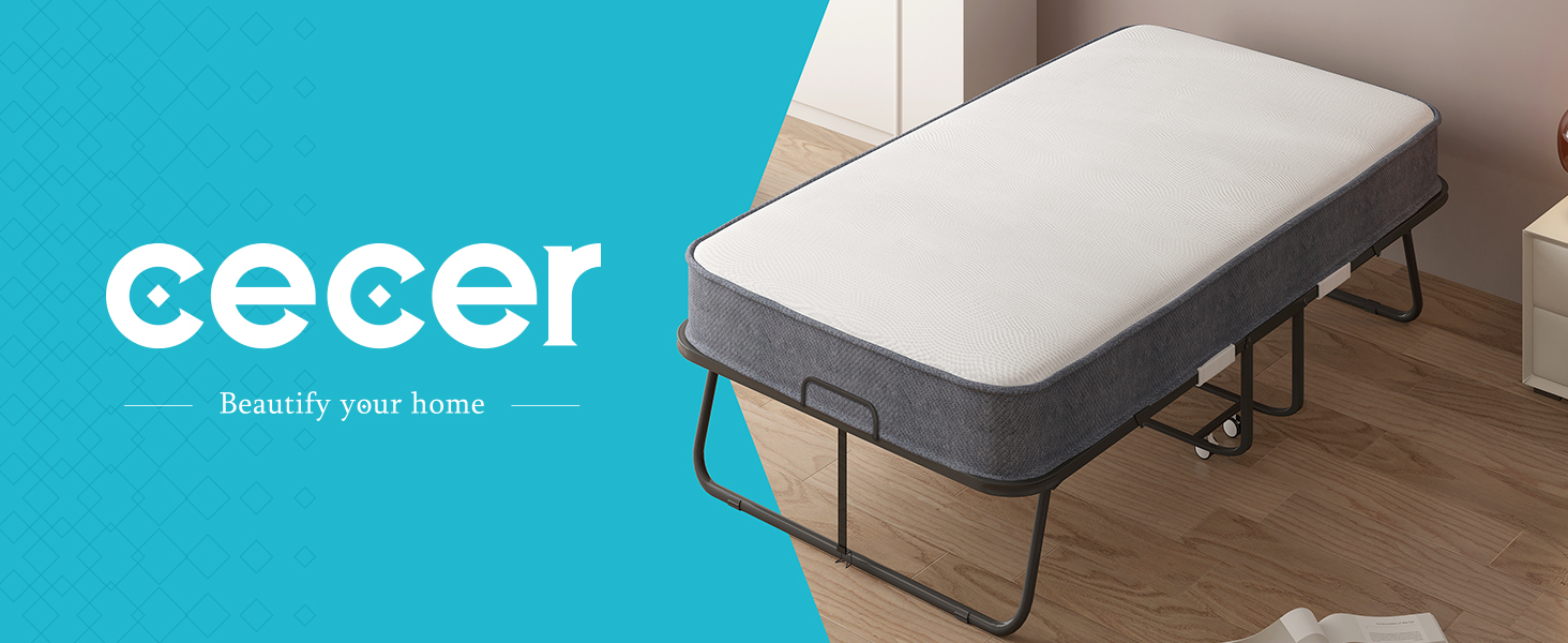 CECER Twin Size Folding Bed with 5 Inch Foam Mattress, 75
