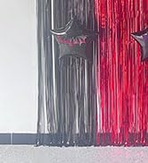 Black Tinsel Foil Fringe Curtains Party Backdrop, Melsan 3.2 x 8 ft Streamer Backdrop Tinsel Curt...