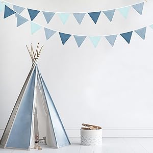 Blue Pennant Banner Flags Nursery Garland Royal Linen Fabric Triangle Streamers for Baby Room Decor