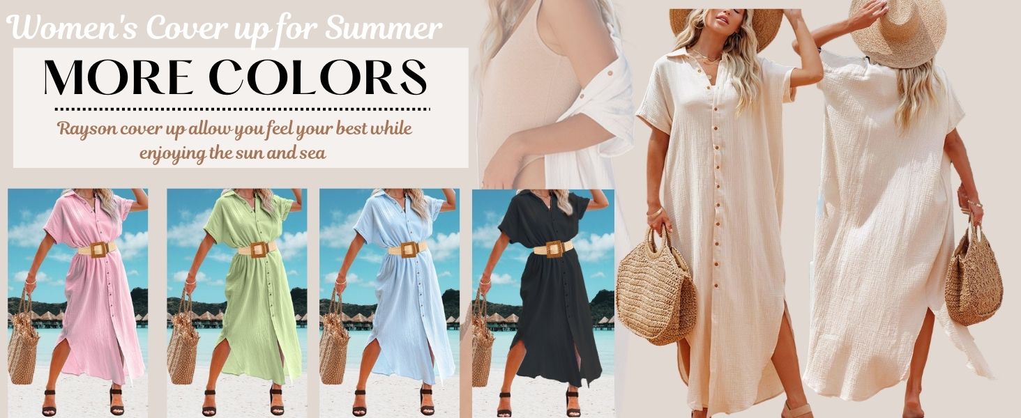 Rayson Women's Swimsuit Beach Cover Up Button Down Beach Shirt Solid